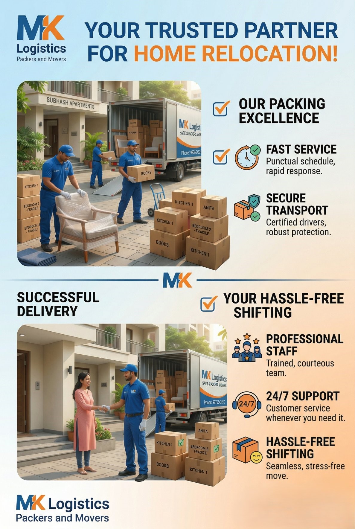 Moving truck and staff